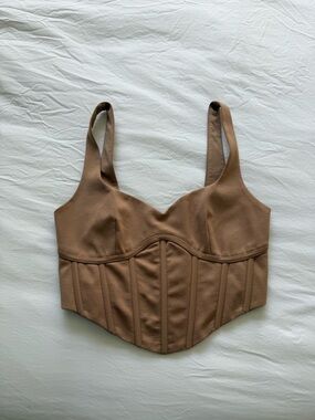 Meshki Structured Bustier Crop Top in Warm Brown